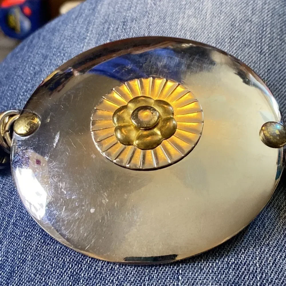 VTG,Concho 1980s Metal And Rope Armor Shield Waste Tone Silver & Gold Belt Women
